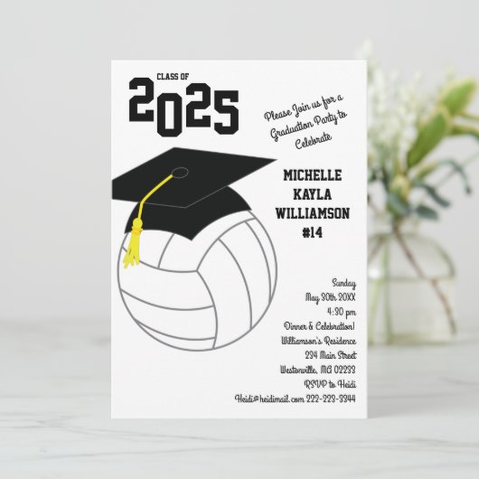 Volleyball Abschluss Sport Schwarz-weiß Einladung (Stehend Vorderseite)