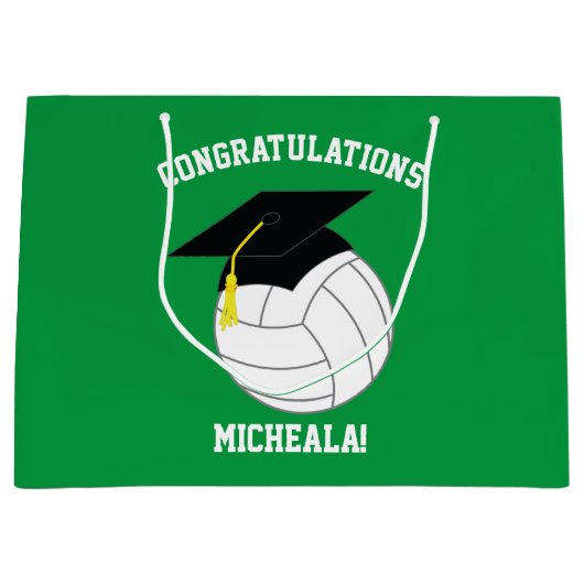 Volleyball Abschluss Sportgrün Große Geschenktüte (Vorderseite)