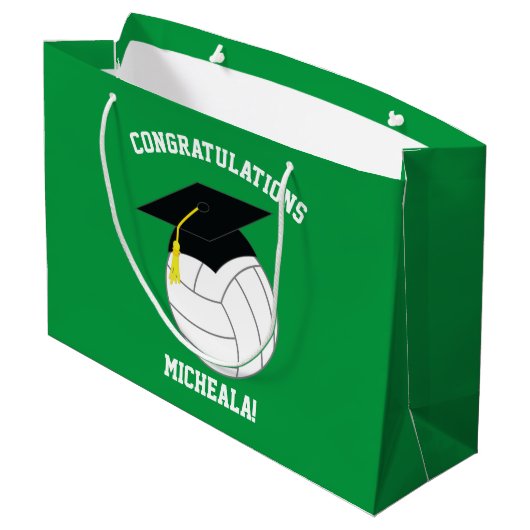 Volleyball Abschluss Sportgrün Große Geschenktüte (Rückseite Schrägansicht)