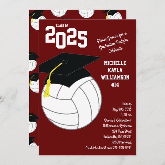 Volleyball Abschluss Sportmaroon Einladung (Vorne/Hinten)