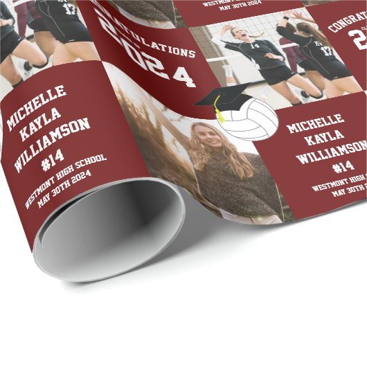 Volleyball Abschluss Sportmaroon Geschenkpapier (Rolleneckpunkt)