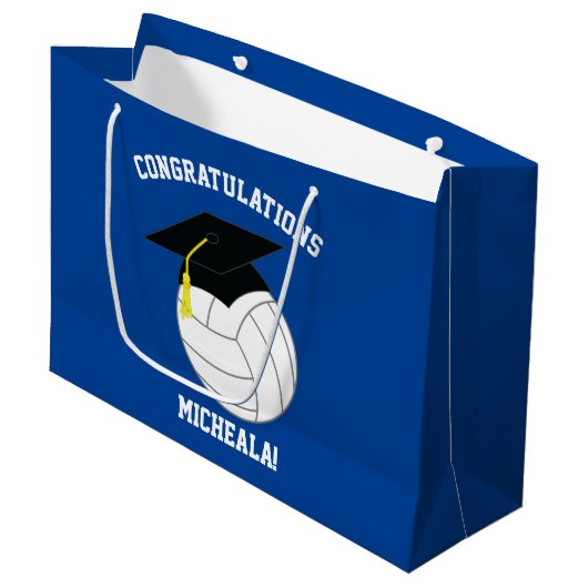 Volleyball Abschluss Sports Blue Große Geschenktüte (Vorderseite Schrägansicht)