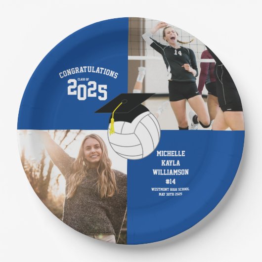 Volleyball Abschluss Sports Blue Pappteller (Vorderseite)