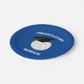 Volleyball Abschluss Sports Blue Pappteller (Schrägansicht)
