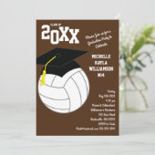 Volleyball Abschluss Sports Brown Einladung (Stehend Vorderseite)