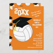 Volleyball Abschluss Sports Orange Einladung (Vorne/Hinten)