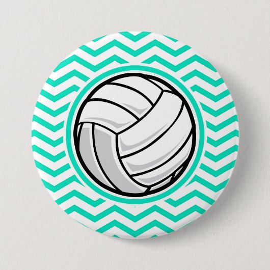Volleyball; Aqua Green Zickzack Button (Vorderseite)