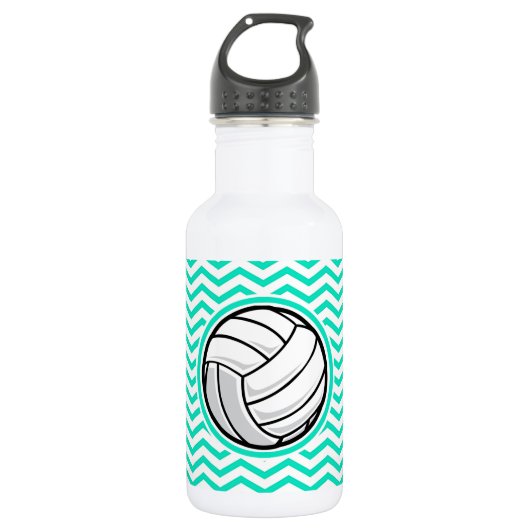 Volleyball; Aqua Green Zickzack Edelstahlflasche (Vorderseite)