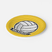 Volleyball auf Gelben Streifen Pappteller (Schrägansicht)