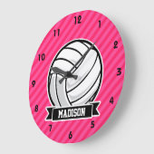 Volleyball auf Neon Pink Streifen Große Wanduhr (Winkel)