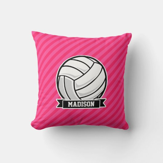 Volleyball auf Neon Pink Streifen Kissen (Vorderseite)