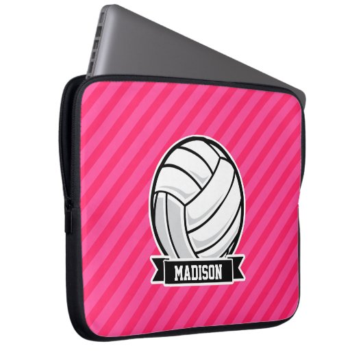 Volleyball auf Neon Pink Streifen Laptopschutzhülle (Vorne Rechts)
