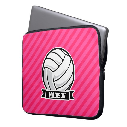 Volleyball auf Neon Pink Streifen Laptopschutzhülle (Vorderseite Links)