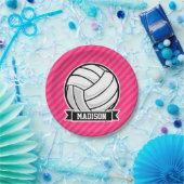 Volleyball auf Neon Pink Streifen Pappteller (Party)