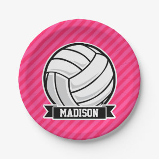Volleyball auf Neon Pink Streifen Pappteller