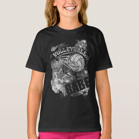 Volleyball Babe, Black Grunge Volleyball T-Shirt (Vorderseite)