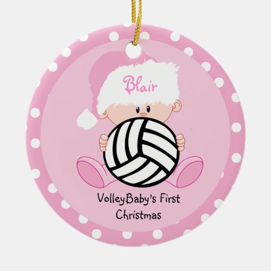 Volleyball-Baby-1. Weihnachten mit Namen Keramikornament (Vorne)