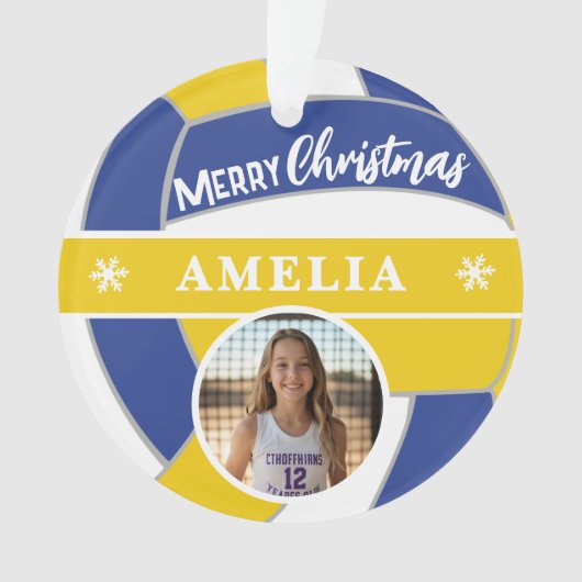 Volleyball Ball Custom Name Merry Christmas Photo Ornament (Vorderseite)