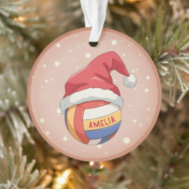 Volleyball Ball mit roter Santa-Mütze Name Weihnac Ornament