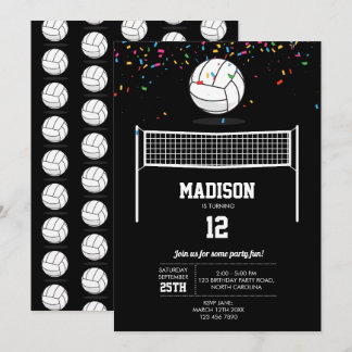 Volleyball Ball & Net Black Birthday Party Einladung