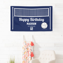Volleyball Ball & Net Navy Blue Geburtstagsnamenal Banner