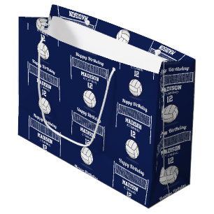 Volleyball Ball & Net Navy Blue Geburtstagsnamenal Große Geschenktüte
