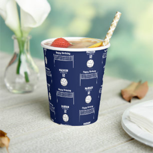 Volleyball Ball & Net Navy Blue Geburtstagsnamenal Pappbecher