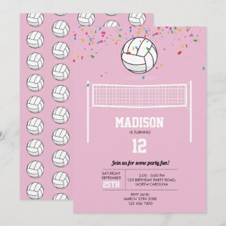 Volleyball Ball & Net Pink Girl Geburtstagsparty Einladung