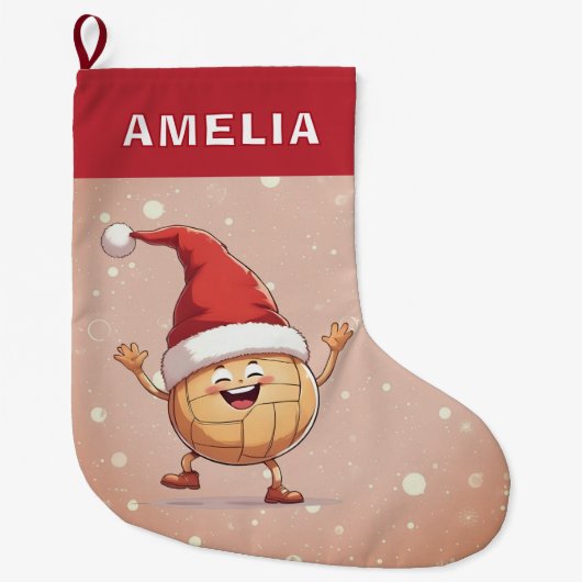 Volleyball Ball Red Santa Hat Name Großer Weihnachtsstrumpf (Vorderseite)