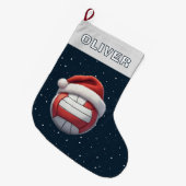 Volleyball Ball Red Santa Hat Name Großer Weihnachtsstrumpf (Vorderansicht (hängend))