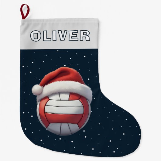 Volleyball Ball Red Santa Hat Name Großer Weihnachtsstrumpf (Vorderseite)