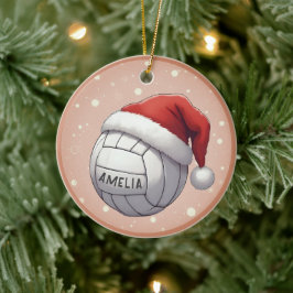 Volleyball Ball with Red Santa Hat Name Christmas Keramik Ornament