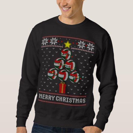 Volleyball Balls Tree Frohe Weihnachten Ugly Sweat Sweatshirt (Vorderseite)