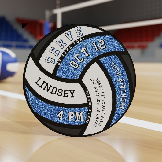 Volleyball Birthday Party Blue Glitzer Einladung