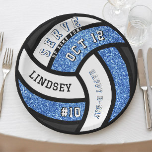 Volleyball Birthday Party Blue Glitzer Pappteller