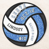 Volleyball Birthday Party Blue Glitzer Runder Pappuntersetzer (Vorderseite)