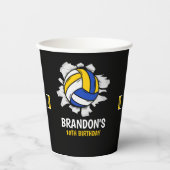 Volleyball Birthday Party | Blue & Yellow Pappbecher (Vorderseite)