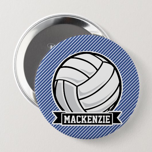 Volleyball, Blaue und weiße Streifen, Sport Button (Vorne & Hinten)