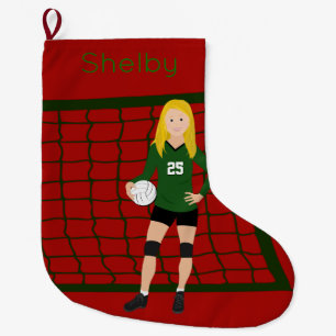 Volleyball-blondes Mädchen im Grün Großer Weihnachtsstrumpf