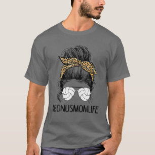 Volleyball Bonus Mama Life Messy Bun Leopard Mutte T-Shirt