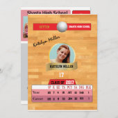 Volleyball Card W/ Stats Grad Einladungen - rot (Vorne/Hinten)
