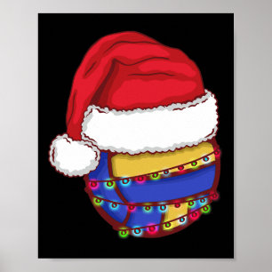 Volleyball Christmas Lights Weihnachtsmannmütze Fu Poster