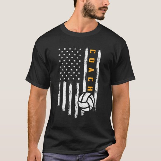 Volleyball Coach American Flag Funny Trainer Coach T-Shirt (Vorderseite)