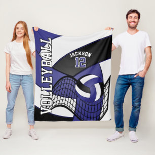 Volleyball 🏐 Design - Blau, Weiß, Schwarz Fleecedecke