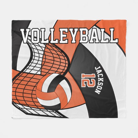 Volleyball 🏐 Design - orange, weiß, schwarz Fleecedecke (Vorderseite (Horizontal))