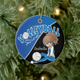 Volleyball Diva Girl Player in Blue Keramik Ornament