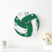 Volleyball | Dunkelgrüner und weißer Stil Große Wanduhr (Zuhause)