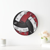 Volleyball | Dunkelrot, Schwarz und Weiß Große Wanduhr (Zuhause)