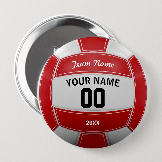 Volleyball Fan Name Year Team Red Button (Vorne & Hinten)