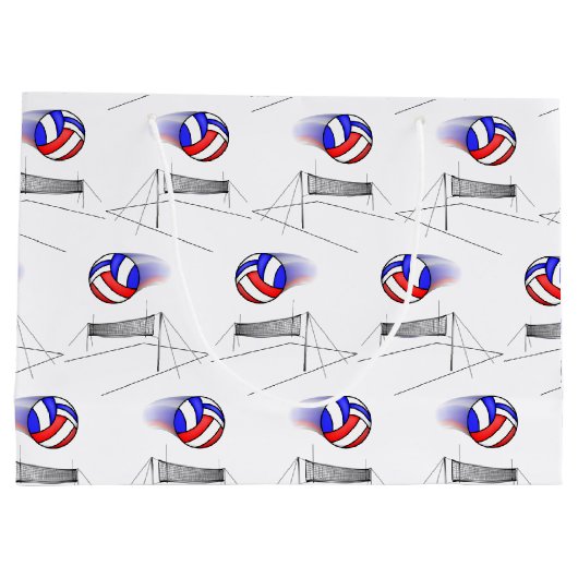 Volleyball fliegt über das Netz Große Geschenktüte (Rückseite)